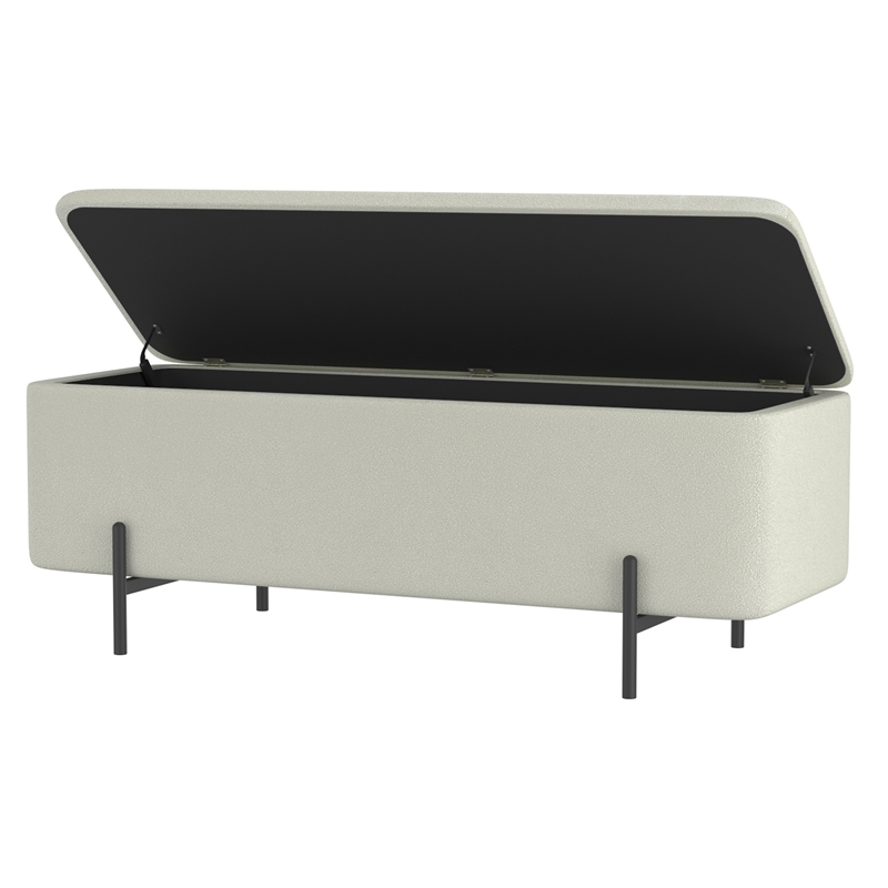 WHI Modern Fabric Metal Storage Ottoman Bench White Black