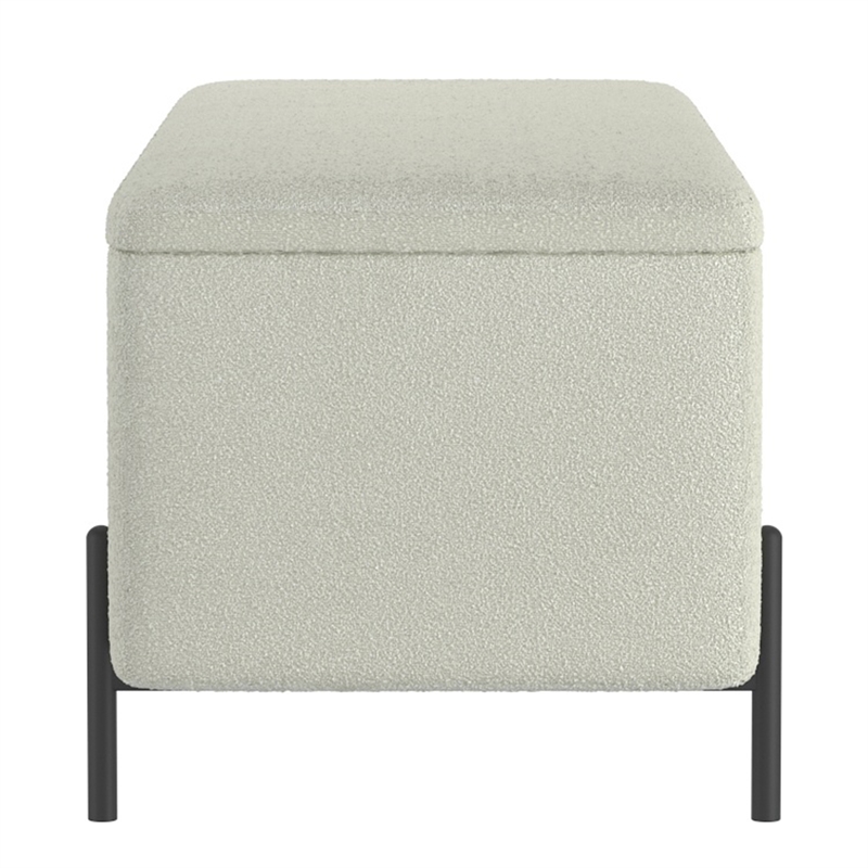 WHI Modern Fabric Metal Storage Ottoman Bench White Black
