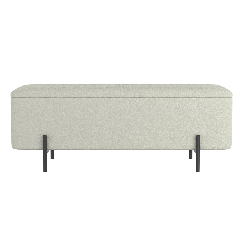 WHI Modern Fabric Metal Storage Ottoman Bench White Black