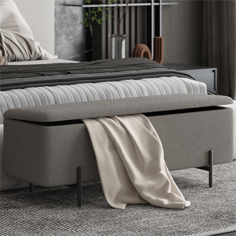 WHI Modern Fabric Metal Storage Ottoman Bench Grey Black