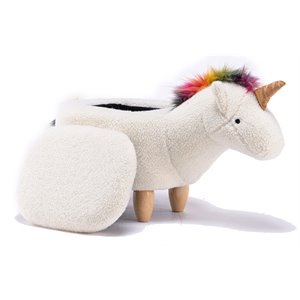 Home 2 Office Uma The Unicorn Fabric Storage Ottoman/Stool in White/Natural