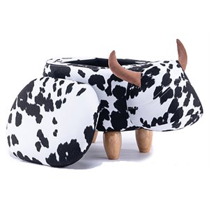 Home 2 Office Connor The Cow Fabric Storage Ottoman/Stool in Black and White