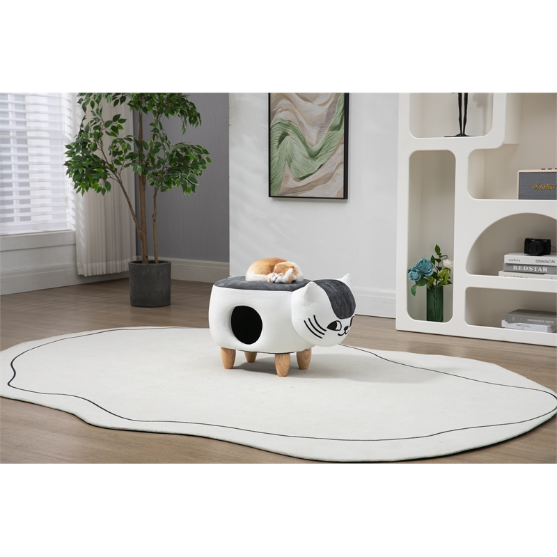 Home 2 Office Cat Condo Fabric Pet House Ottoman in Multi-Color