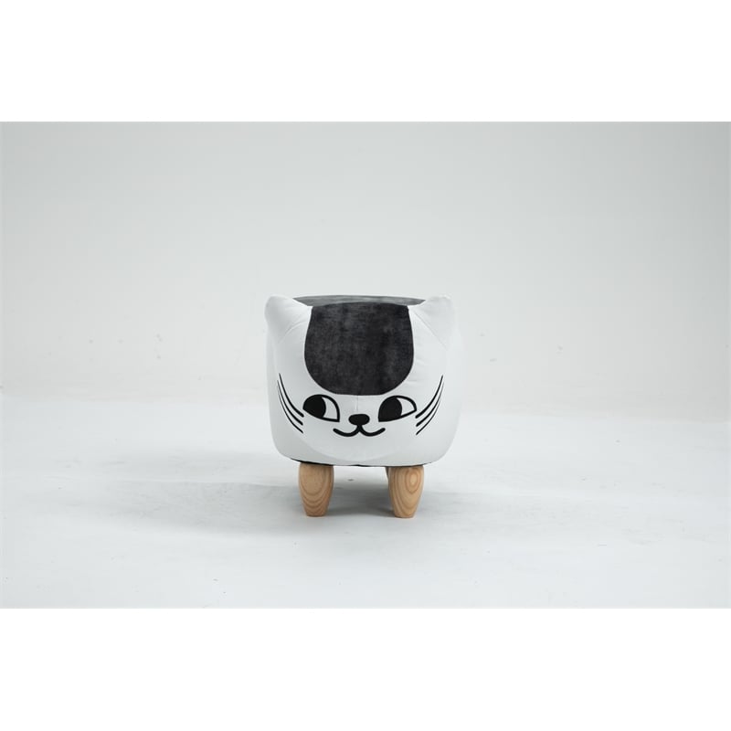 Home 2 Offie Cat Condo Pet House Kitten Shaped Storage Ottoman White and Grey Microfiber Fabric wood frame and feet