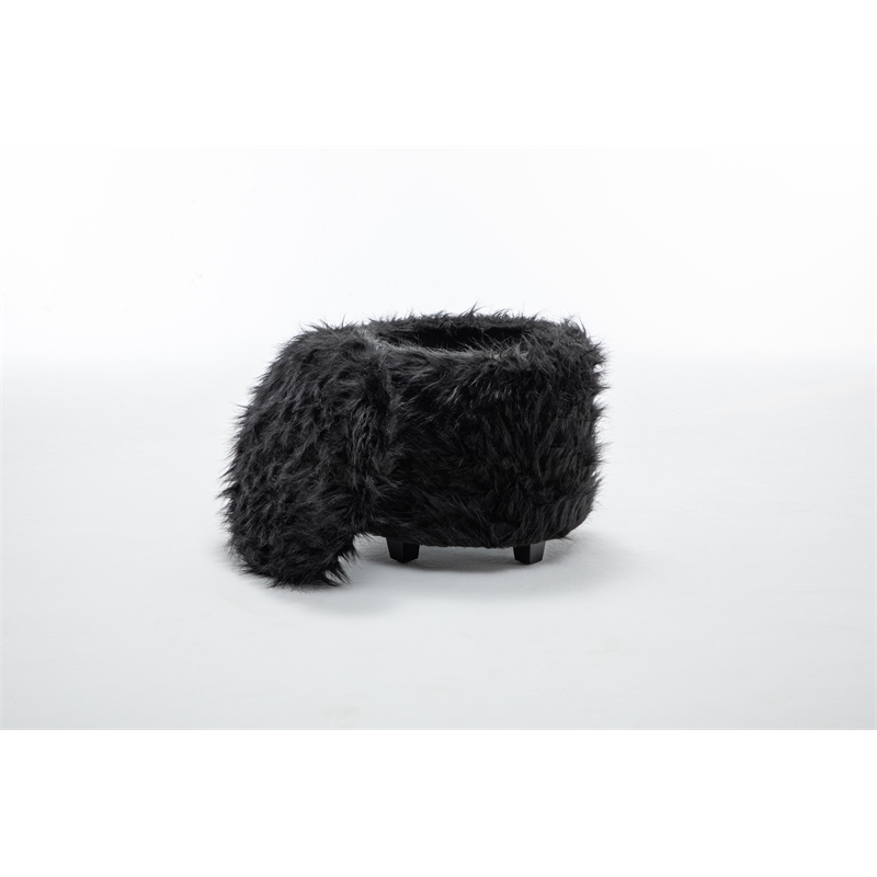 Home 2 Office Round Black Cow Fur Sorage Ottoman Stool