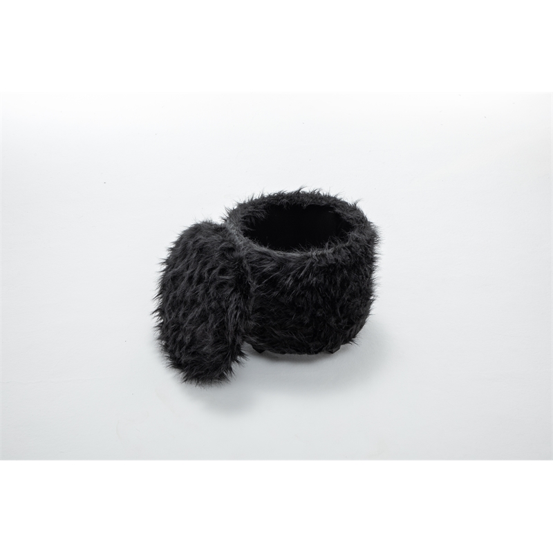 Home 2 Office Round Black Cow Fur Sorage Ottoman Stool