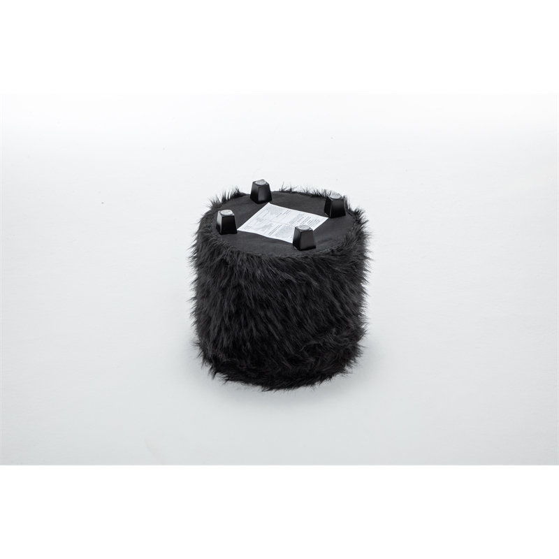 Home 2 Office Round Black Cow Fur Sorage Ottoman Stool