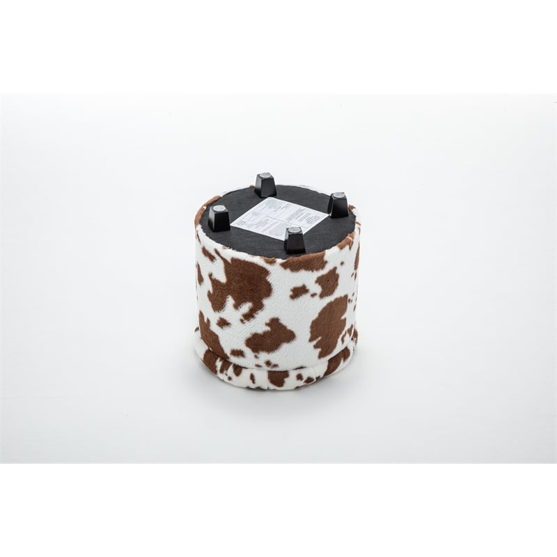 Home 2 Office Round Brown and White Cow Fur Sorage Ottoman Stool