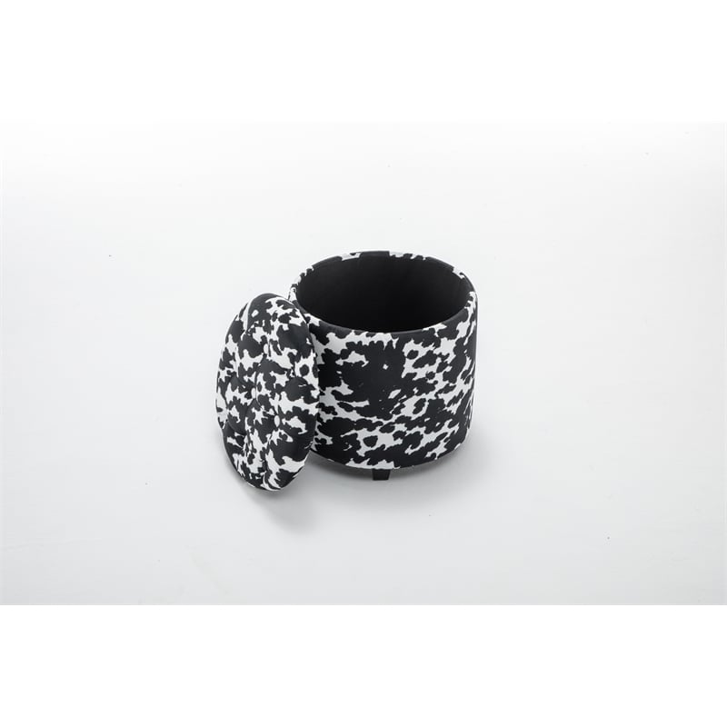 Home 2 Office Round Black and White Sorage Cow Print Storage Ottoman Stool