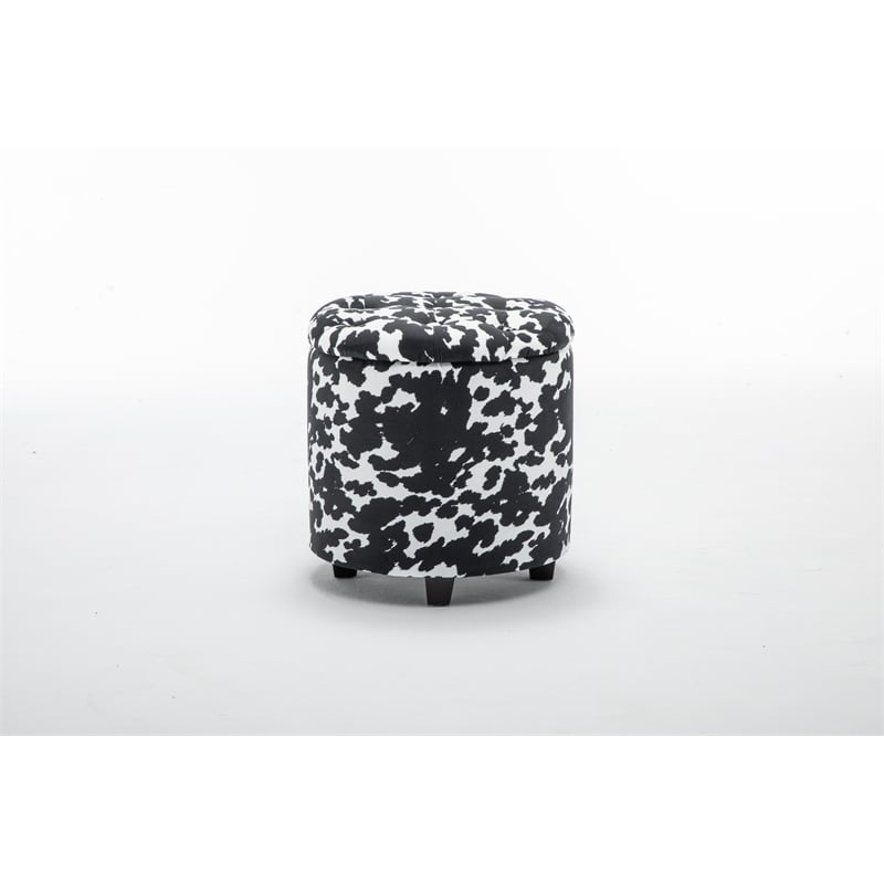 Home 2 Office Round Black and White Sorage Cow Print Storage Ottoman Stool