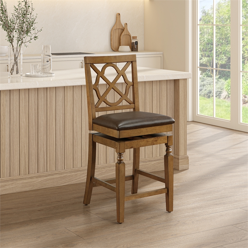Home 2 Office 24in Walker Swivel Barstool in Medium Oak Finish