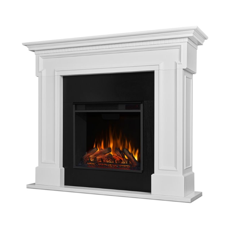 Real Flame Thayer Amish Style Solid Wood Electric Fireplace in White