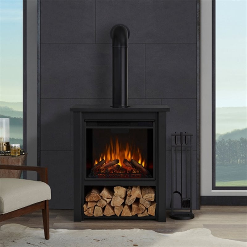 Real Flame Hollis Stainless Steel Electric Fireplace in Matte Black