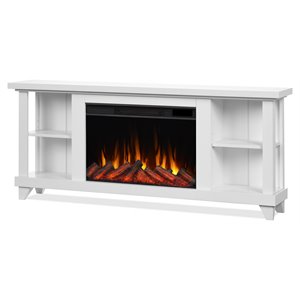 Real Flame Penrose 58&quot Slim Solid Wood & Glass Electric Fireplace in White