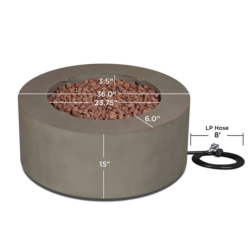 Real Flame Aegean Round Contemporary Steel Propane Fire Table in Mist Gray