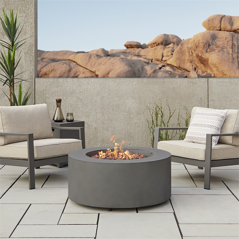 Real Flame Aegean Round Contemporary Steel Propane Fire Table in Weathered Slate