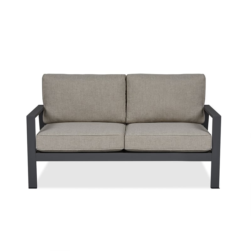 Real Flame Aegean Aluminum Outdoor 2-Seat Sofa with Cushions in Slate Gray/Tan