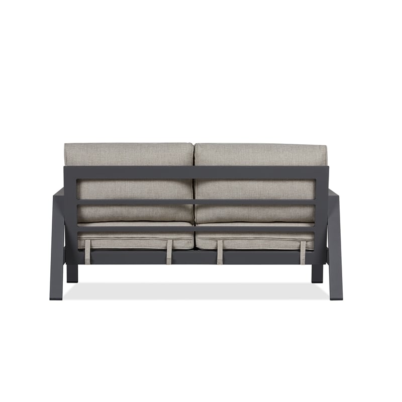 Real Flame Aegean Aluminum Outdoor 2-Seat Sofa with Cushions in Slate Gray/Tan