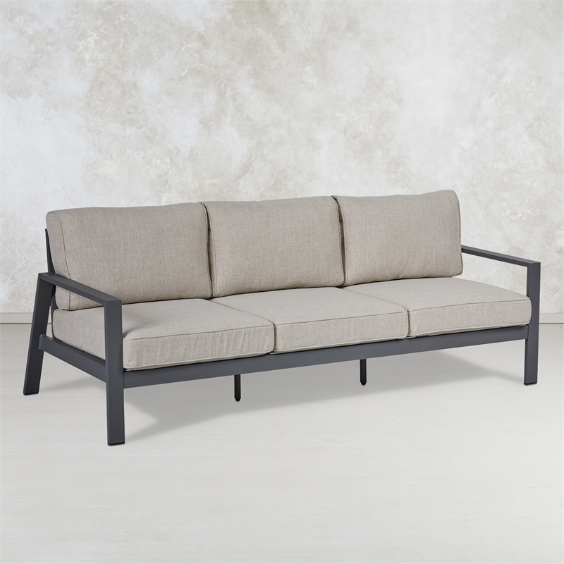 Real Flame Aegean Aluminum Outdoor 3-Seat Sofa with Cushions in Slate Gray/Tan