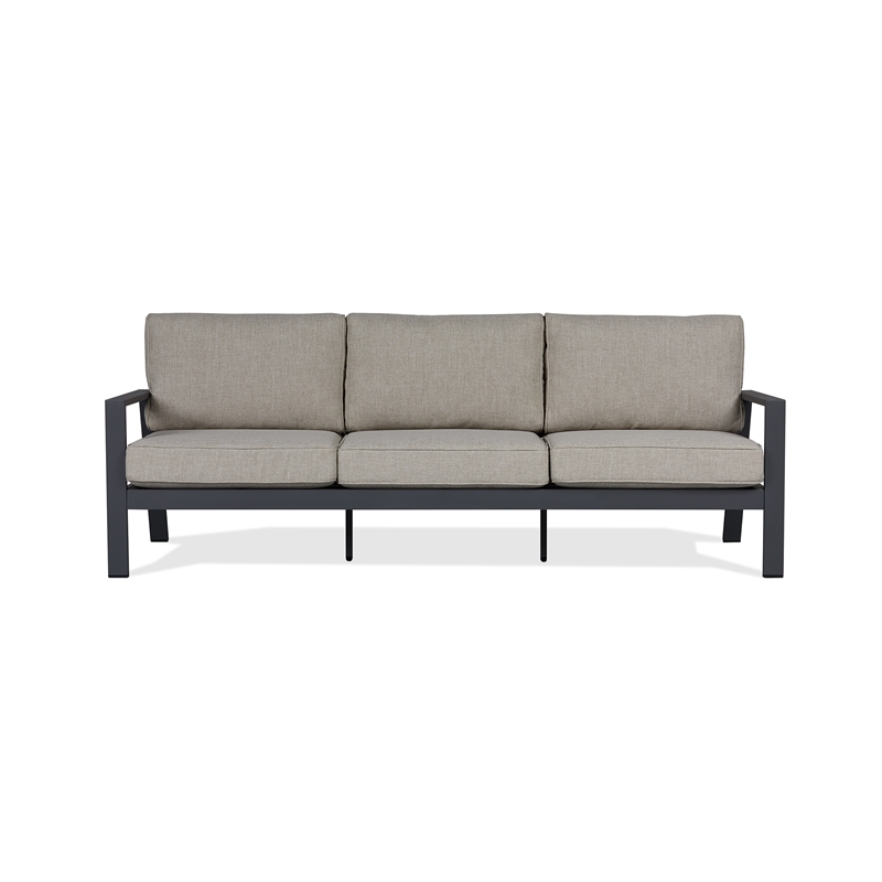 Real Flame Aegean Aluminum Outdoor 3-Seat Sofa with Cushions in Slate Gray/Tan