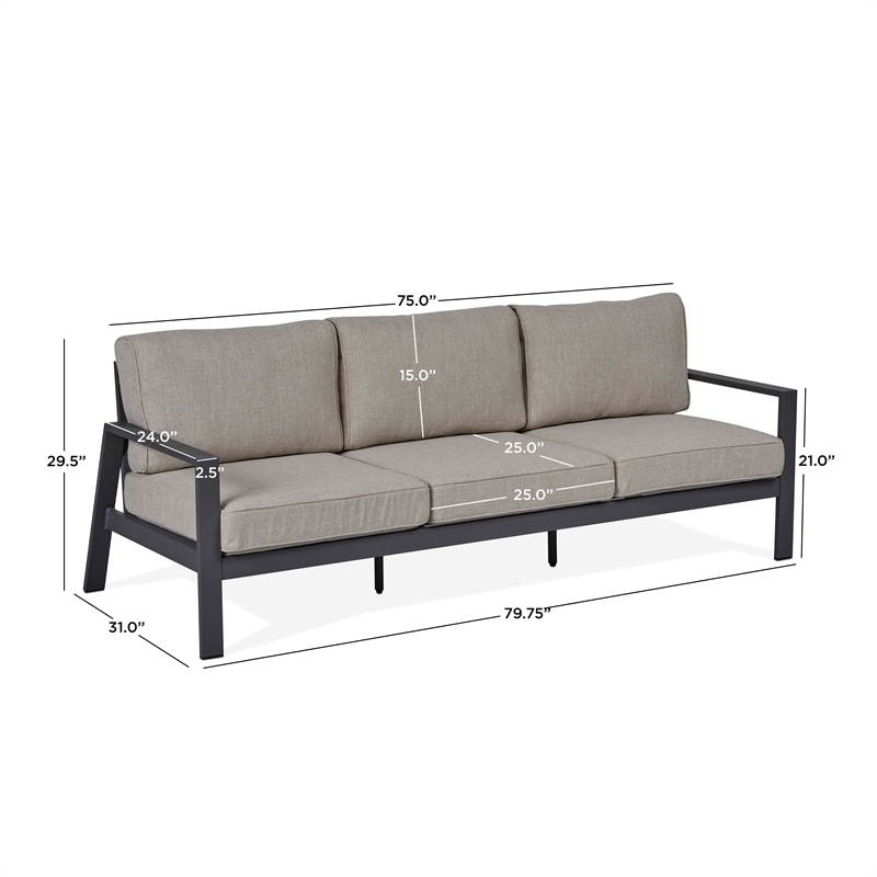 Real Flame Aegean Aluminum Outdoor 3-Seat Sofa with Cushions in Slate Gray/Tan