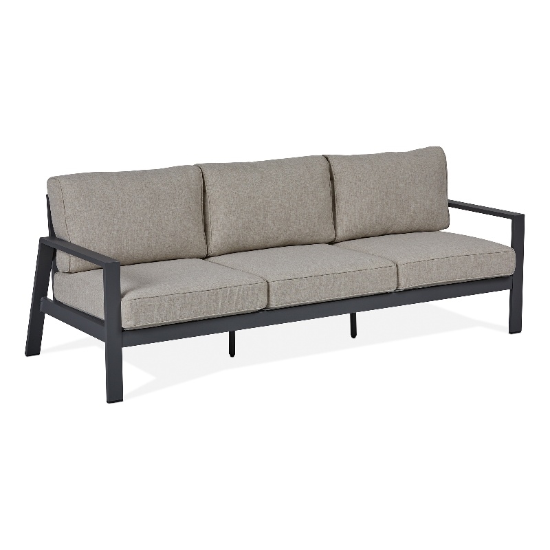 Real Flame Aegean Aluminum Outdoor 3-Seat Sofa with Cushions in Slate Gray/Tan