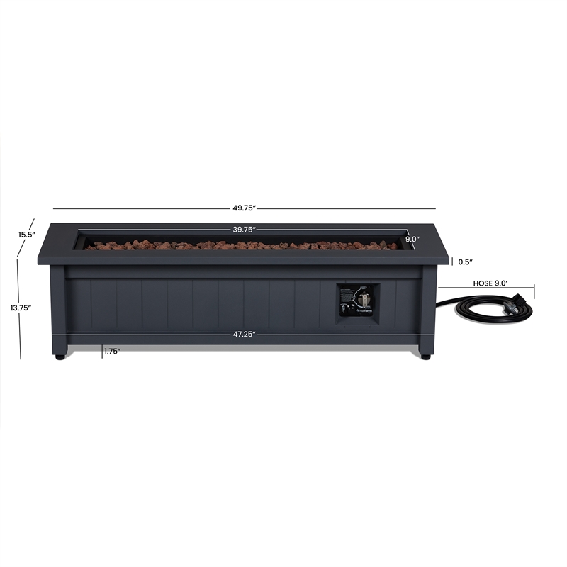Real Flame Ortun Modern Rectangle Metal Propane Fire Table in Gray