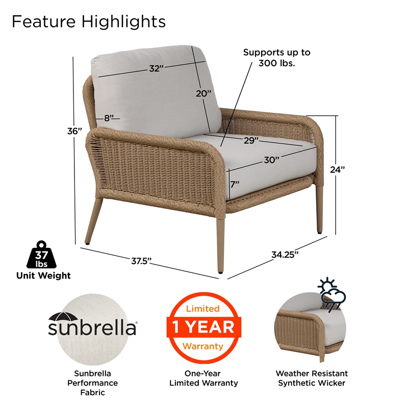 Real Flame Morro All-Weather Wicker Outdoor Lounge Chair in Natural