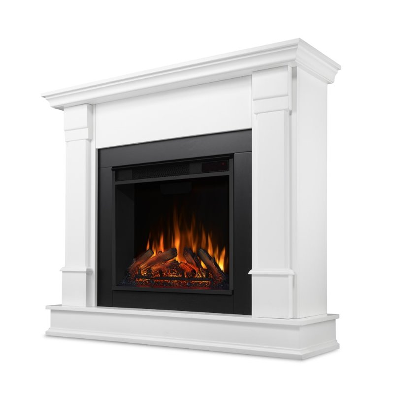 Real Flame Silverton Contemporary Solid Wood Electric Fireplace in White