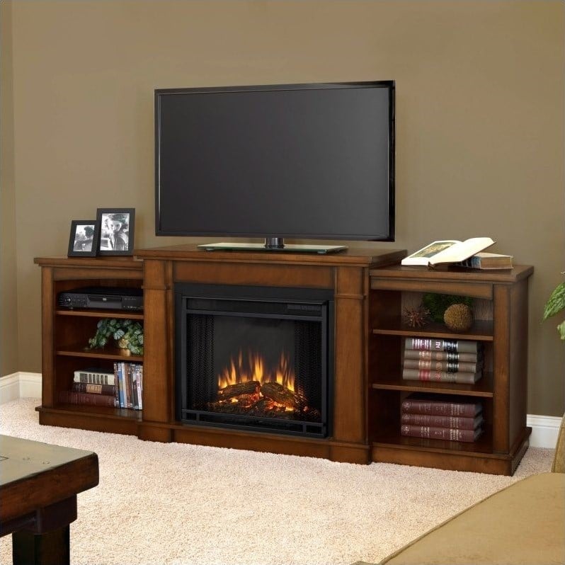 Real Flame Hawthorne Electric Fireplace TV Stand in Burnished Oak