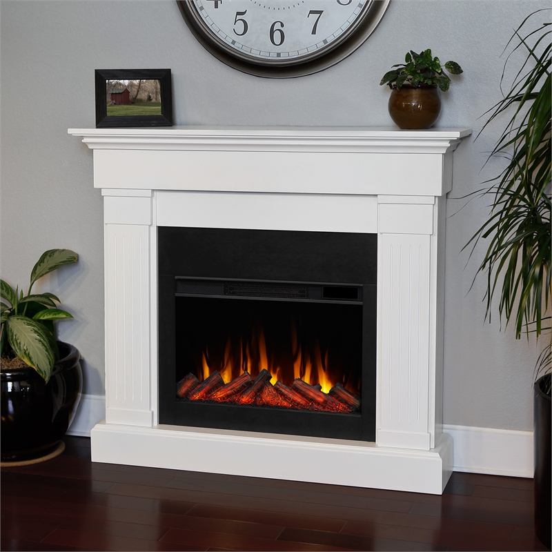 Real Flame Modern Wood Crawford Electric Slim Line Fireplace in White