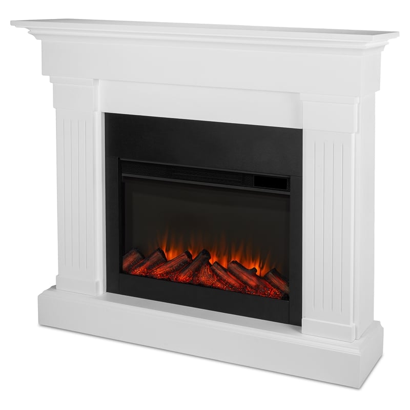 Real Flame Modern Wood Crawford Electric Slim Line Fireplace in White