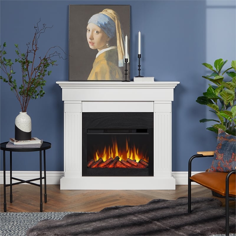 Real Flame Modern Wood Crawford Electric Slim Line Fireplace in White