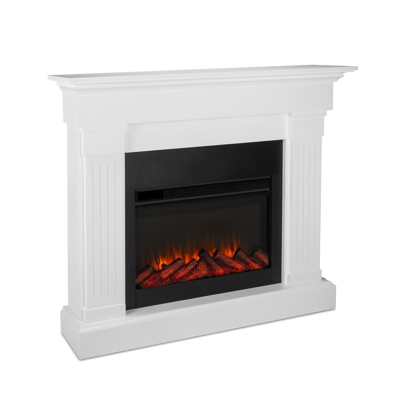 Real Flame Modern Wood Crawford Electric Slim Line Fireplace in White