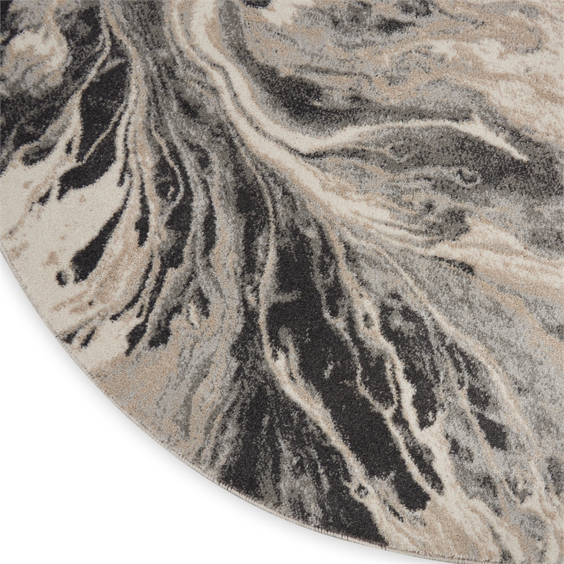 Inspire Me Home Decor Elegance 4' Round Gray and White Fabric Modern Indoor Rug