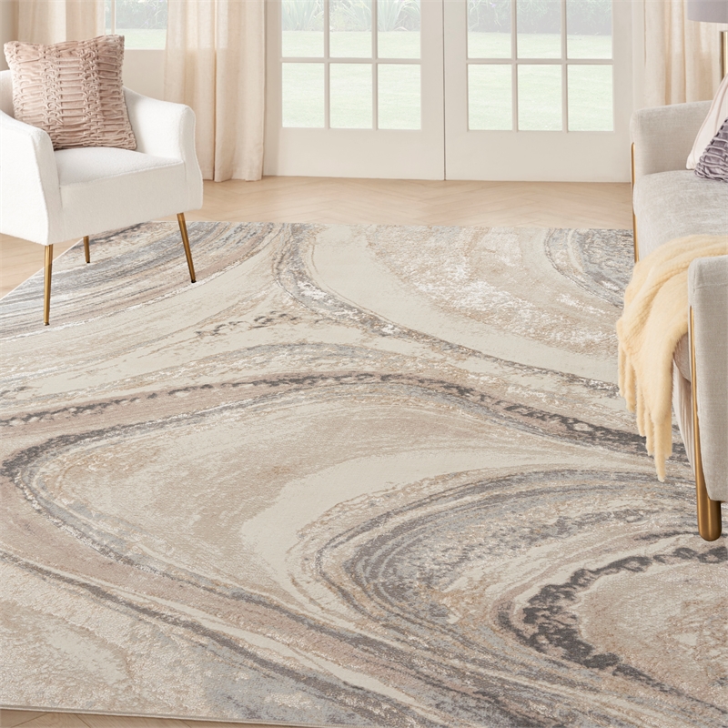 Nourison Splash 9' x 12' Cream Gray Modern Indoor Fabric Rug