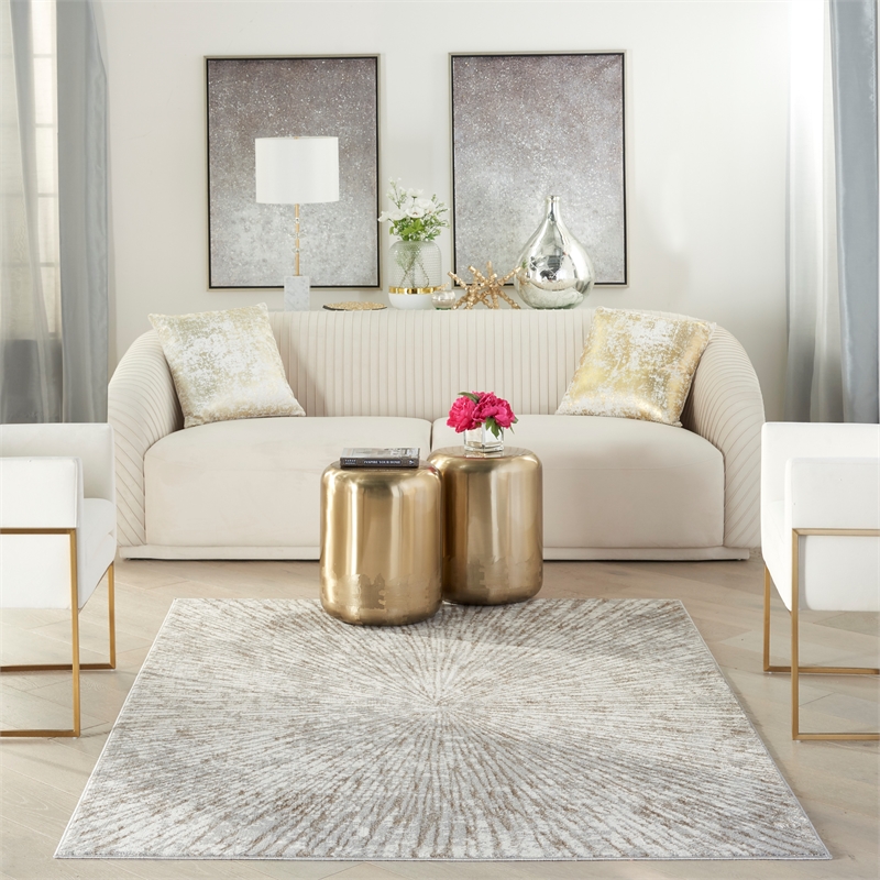 Nourison Glow 6' x 9' Gray Mocha Glam Fabric Indoor Rug