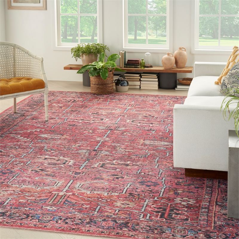 Machine Washable Series 1 9' x 12' Brick Fabric Vintage Area Rug