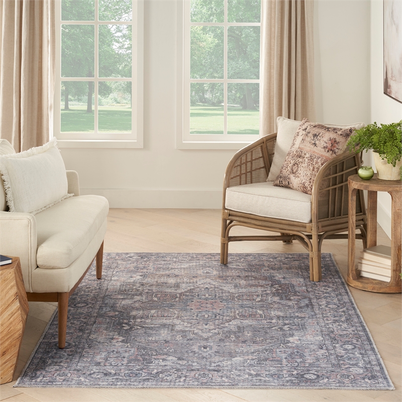 Nourison New Concept Washables 4' x 6' Grey Vintage Indoor Rug