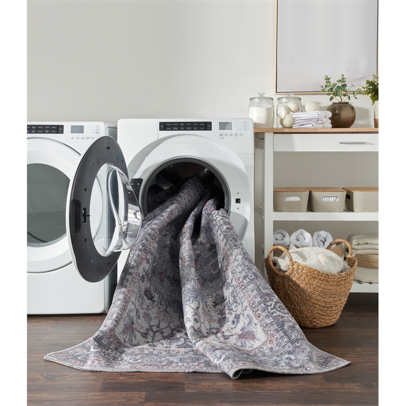 Nourison New Concept Washables 2' x 6' Blue Multicolor Vintage Indoor Rug