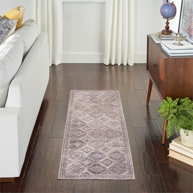 Nourison New Concept Washables 2' x 6' Ivory Latte Vintage Indoor Rug