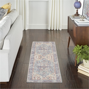 Nourison New Concept Washables 2'2&quot x 8' Blue Multicolor Vintage Indoor Rug