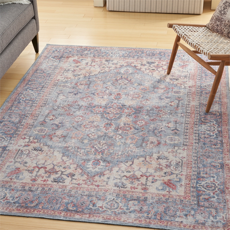 Nourison New Concept Washables 4' x 6' Blue Multicolor Vintage Indoor Rug