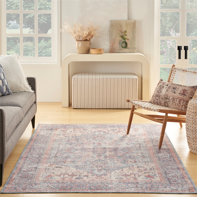 Nourison New Concept Washables 4' x 6' Blue Multicolor Vintage Indoor Rug