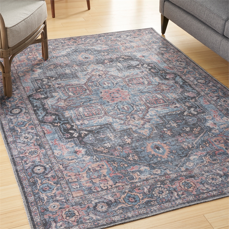 Nourison New Concept Washables 4' x 6' Light Blue Multicolr Vintage Indoor Rug