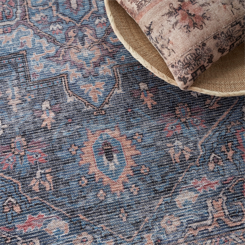 Nourison New Concept Washables 4' x 6' Light Blue Multicolr Vintage Indoor Rug