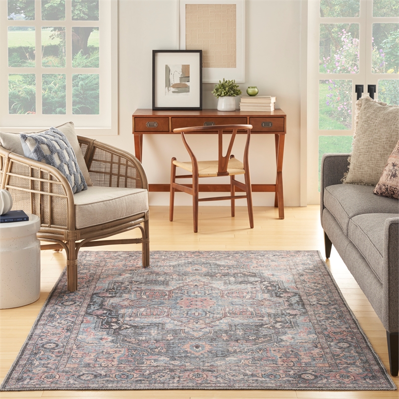 Nourison New Concept Washables 4' x 6' Light Blue Multicolr Vintage Indoor Rug