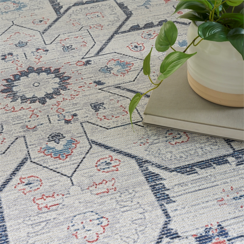 Nourison New Concept Washables 6' x 9' Ivory Blue Farmhouse Indoor Rug