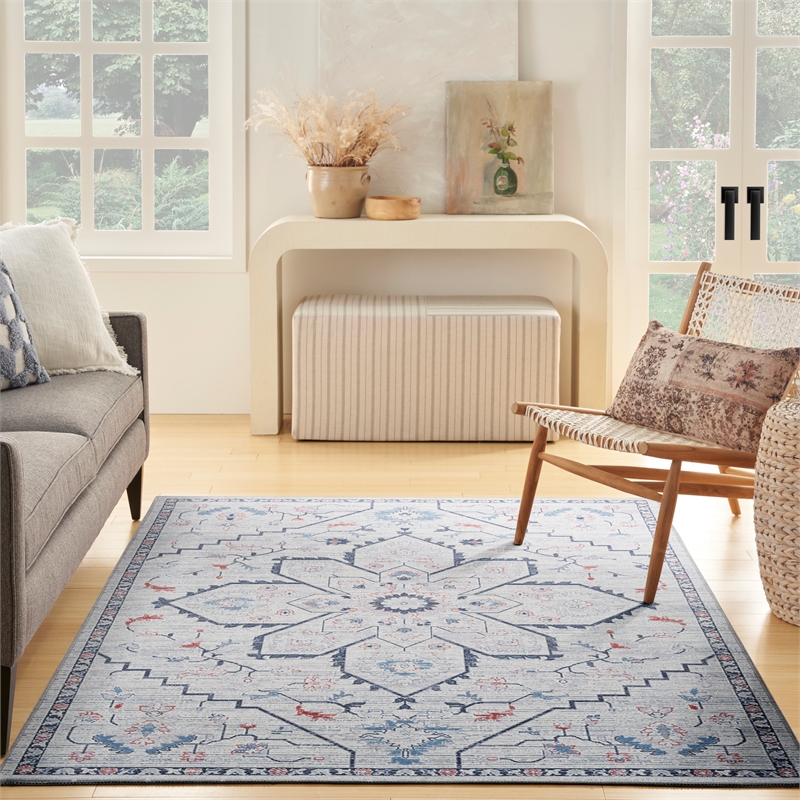 Nourison New Concept Washables 6' x 9' Ivory Blue Farmhouse Indoor Rug
