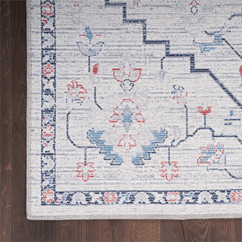 Nourison New Concept Washables 2' x 6' Ivory Blue Farmhouse Indoor Rug